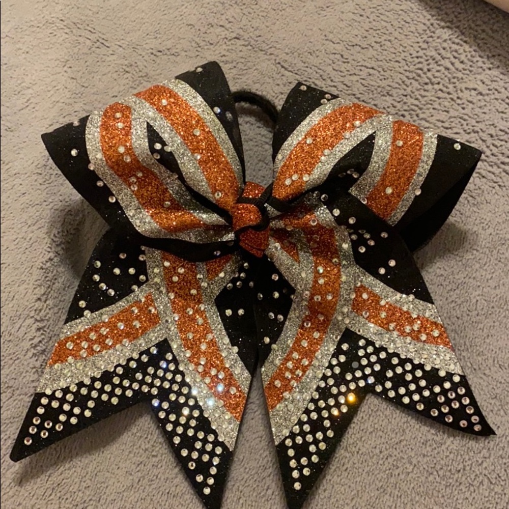 orange black and white rhinestones bow
